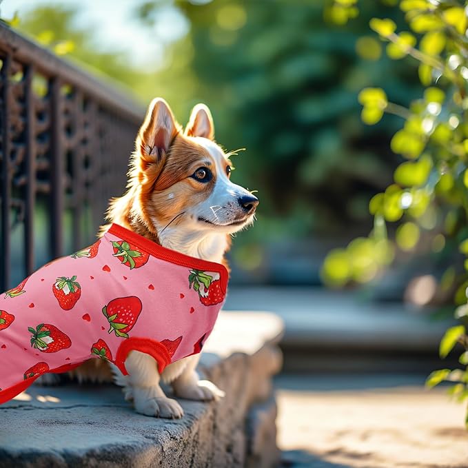 2pcs/Pack Dog Shirts Sleeveless for XXL Breed Dog Girl Pink Red Strawberry Cherry Print Puppy Clothes Vest Outfit Light Soft Breathable