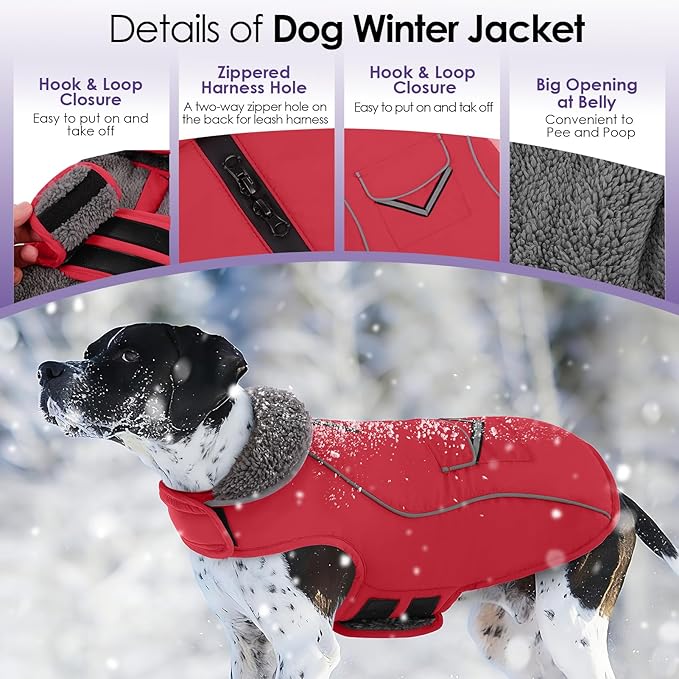 SUNFURA Small Dog Coat, Warm Dog Winter Jacket, Reflective Pet Snow Jacket with Fleece Lined, Waterproof Puppy Snowsuit Pet Sweater Clothes for Small Dogs, Red XS