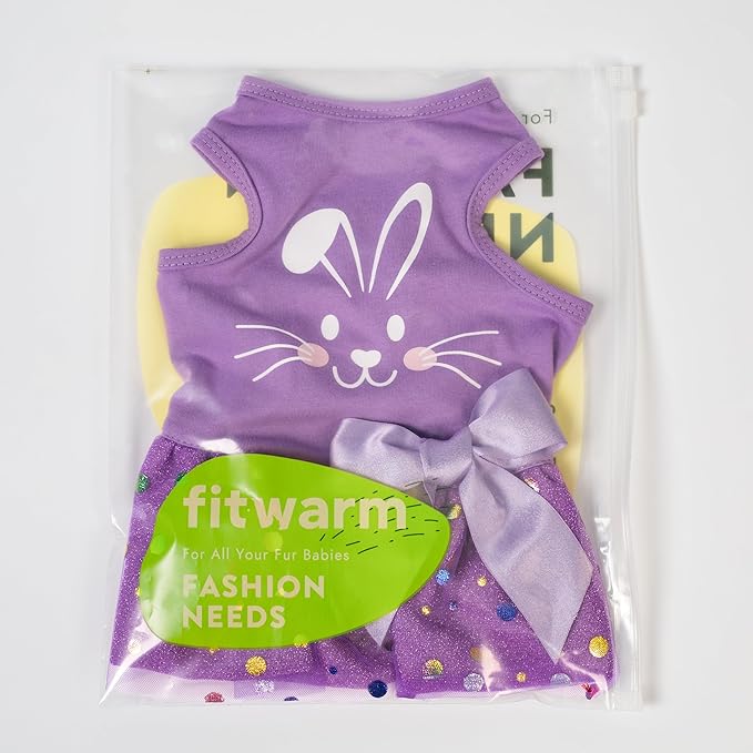 Fitwarm Easter Bunny Dog Dress, Holiday Dog Clothes for Small Dogs Girl, Pet Easter Outfit, Purple, White, Large