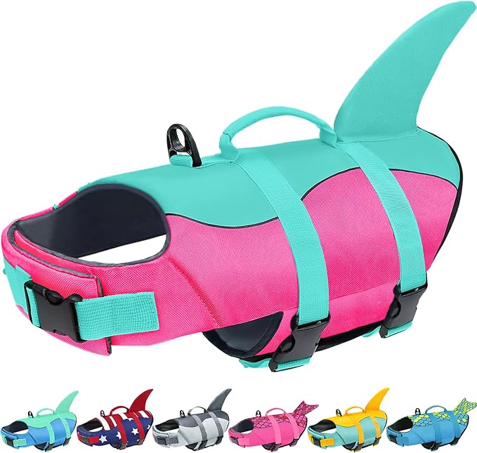 Malier Dog Life Jacket, Ripstop Dog Life Vest with High Buoyancy for Swimming Boating, High Visibility Shark Puppy Lifesaver for Small Medium Large Dogs (X-Large)