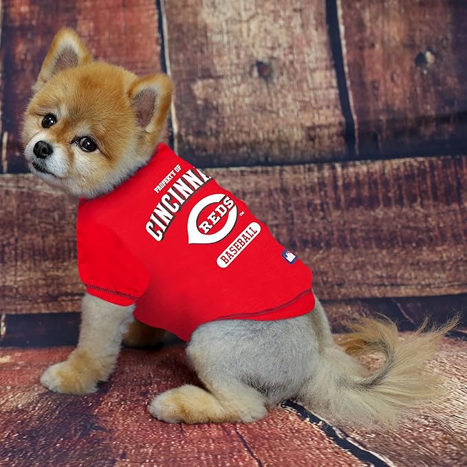 MLB Cincinnati Reds Dog T-Shirt, X-Small. - Licensed Shirt for Pets Team Colored with Team Logos. - Premium Stretchable Materials for The Comfort of Your Dog & cat.