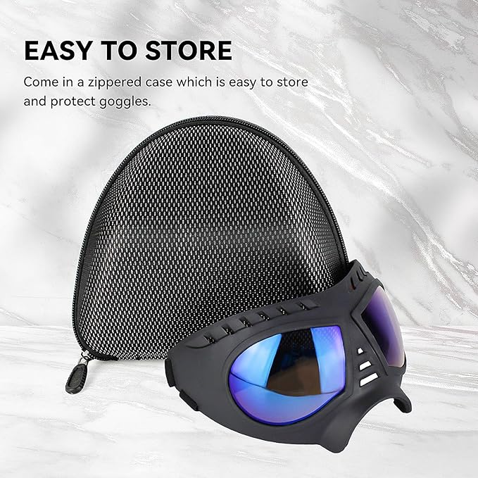 PETLESO Large Dog Goggles Pet Eyes Protection for Medium to Large Breed, Windproof Snowproof UVproof Dog Sunglasses for Outdoor Hiking/Cycling/Driving, Soft Frame Adjustable Straps, Clear Blue Lens