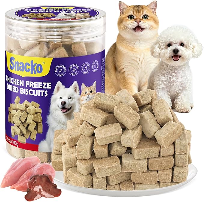 Snacko Freeze Dried Cat Dog Treats Chicken Liver 3.05 oz Dry Cube Helathy Puppy Pet Training Reward Snack