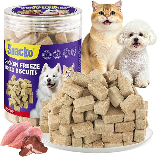 Snacko Freeze Dried Cat Dog Treats Chicken Liver 3.05 oz Dry Cube Helathy Puppy Pet Training Reward Snack