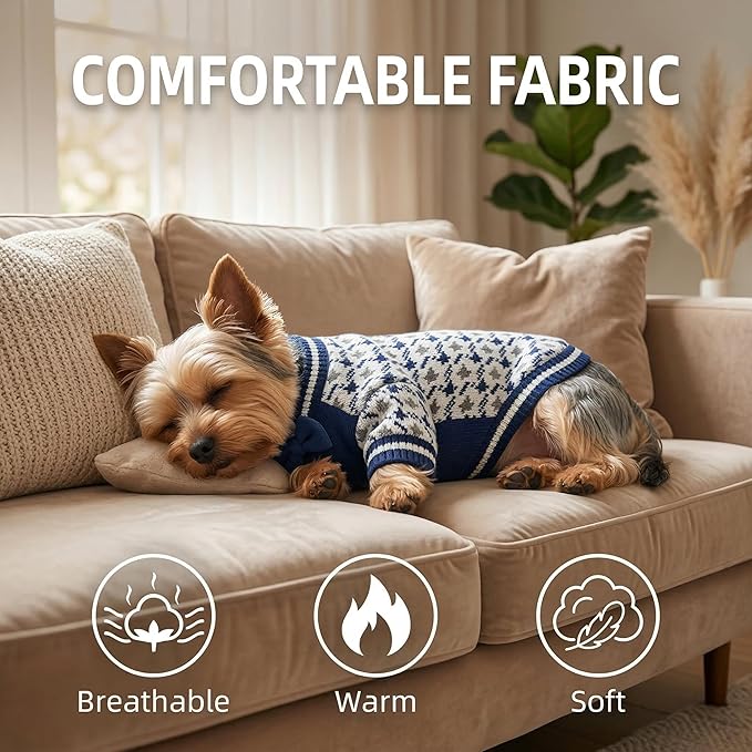 Medium Dog Sweater, Soft Breathable Knit Pet V-Neck Clothes for Spring Morning Walks, Lightweight Doggy Spring Outfit for Small Dogs (Blue, XXL)