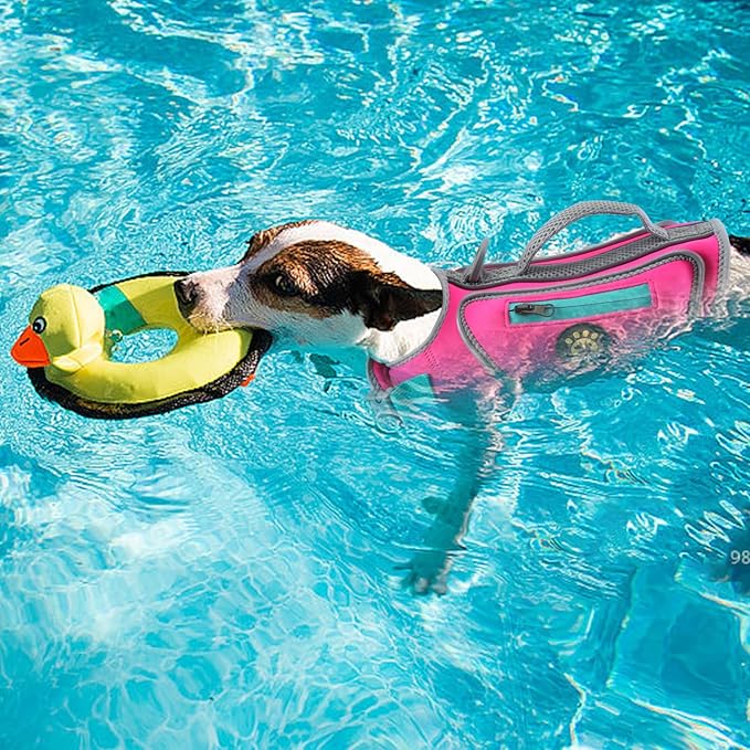 Life Jacket for Dogs High Buoyancy, Dog Life Vests for Swimming Adjustable Reflective Pet Floating Vest, Good Visibility Dog Swim Preserver with Rescue Handle for Medium Dogs (Rosepink, M)