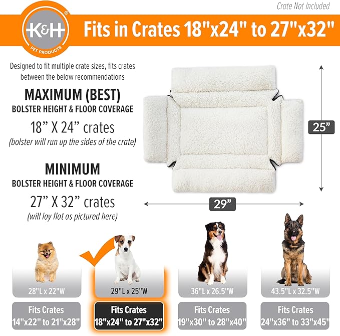 K&H Pet Products Ultra Plush Deluxe Bolster Dog Crate Pad; Dog Bed for Medium Crates, Kennels, and Cages; Soft Indoor Portable Machine Washable Pet Mat - Fleece Medium