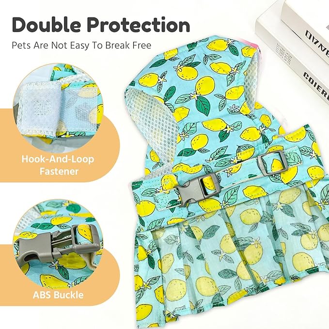 BAEJMJK Dog Dress Bowknot Harness Leash Set for Small Dogs Cats Girl Floral Princess Dog Dresses Cute Puppy Fruit Clothes Pet Doggy Outfits Spring Summer Breathable Dresses(Green,Large)