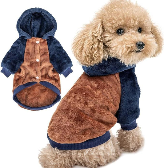 FabriCastle Dog Hoodie Sweater for Small Dogs Boy and Girl, Small Dog Clothes XS XXS Puppy Sweatshirt, Pet Outfit, Cat Clothing Super Soft Warm Snap On Closure (Camel-Navy, Medium)