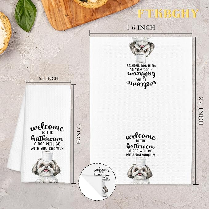 Funny Shih Tzu Hand Towels for Bathroom Decor, Dog Lover Gifts for Women Men, Shih Tzu Gifts Decorative Hand Towels for Bathroom Restroom Room, 16x24 Inch