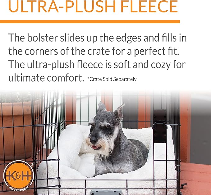 K&H Pet Products Ultra Plush Deluxe Bolster Dog Crate Pad; Dog Bed for Medium Crates, Kennels, and Cages; Soft Indoor Portable Machine Washable Pet Mat - Fleece Medium
