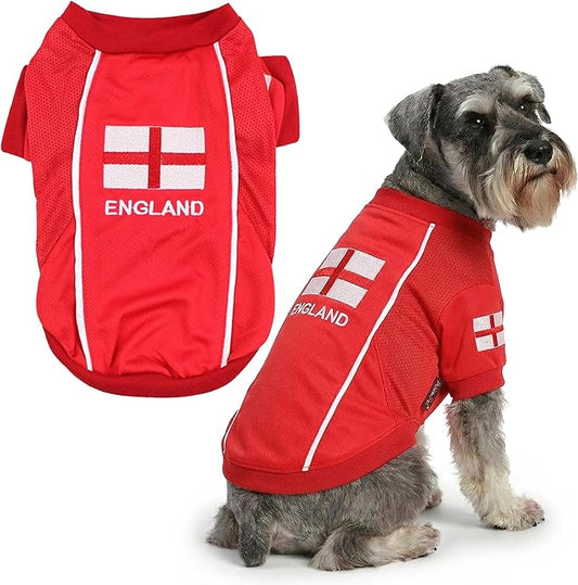 Parisian Pet Team England Dog Jersey - Breathable Mesh Puppy Football Jersey - Lightweight Stretch Sporty Dog Clothes - Summer Shirts for Large Dogs - Soccer Jersey for Dogs - Sportswear Pet Clothes