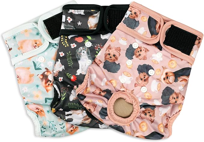 Dog Diapers Female(3 Pack) - No Leak Reusable Diapers for Doggy Female in Period - Highly Absorbent Dog Heat Panties with Adjustable Snaps Cute Dogs L