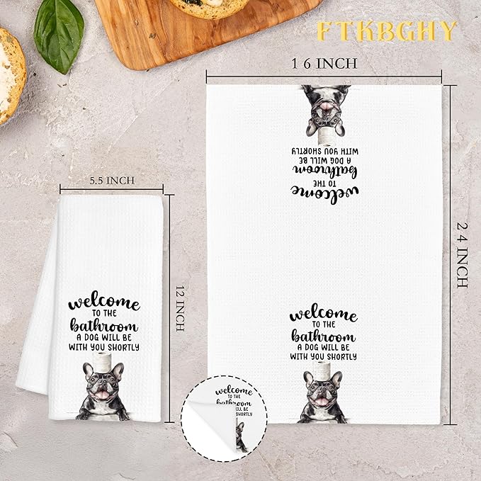 Funny French Bulldog Hand Towels for Bathroom Decor, Frenchie Gifts for Women Men, Dog Lover Gifts Decorative Hand Towels for Bathroom Restroom Room, 16x24 Inch