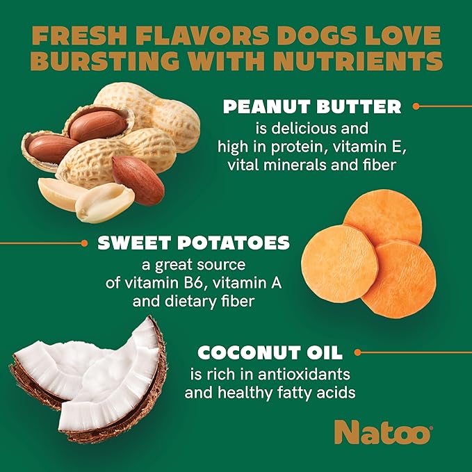 NATOO Natural Dog Biscuits for Small Dogs – Grain-Free Peanut Butter Treats with Collagen, Prebiotics, Fiber & Omega 6 – Support Digestion, Skin, Coat, Joints & Immunity – Allergy-Friendly, 8 oz