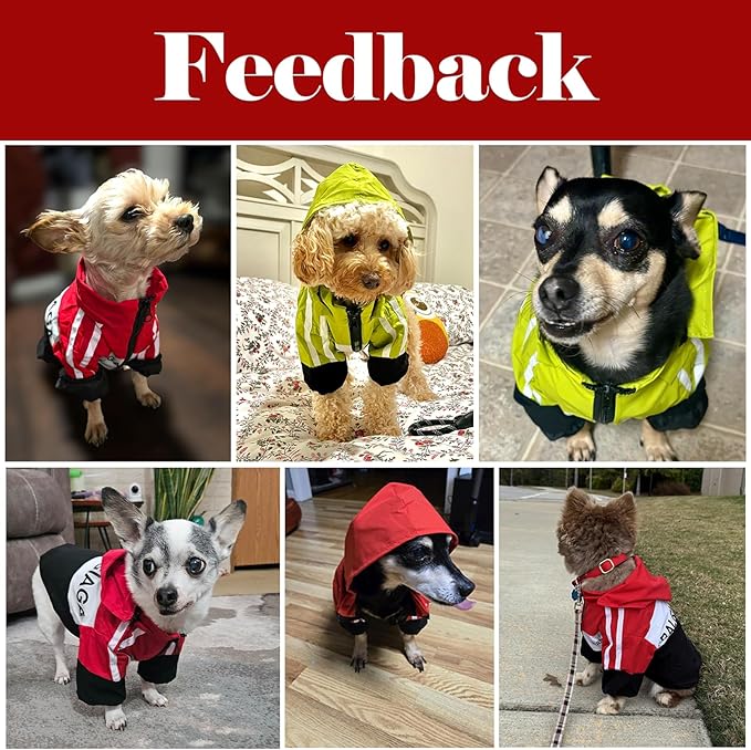 Dog Raincoat, Waterproof Dog Rain Jacket with Detachable Hood, Rain Coat with Smooth Zipper, Elastic Cuff for Small Dogs, Outdoor Adventures/Walking Lightweight Dogs