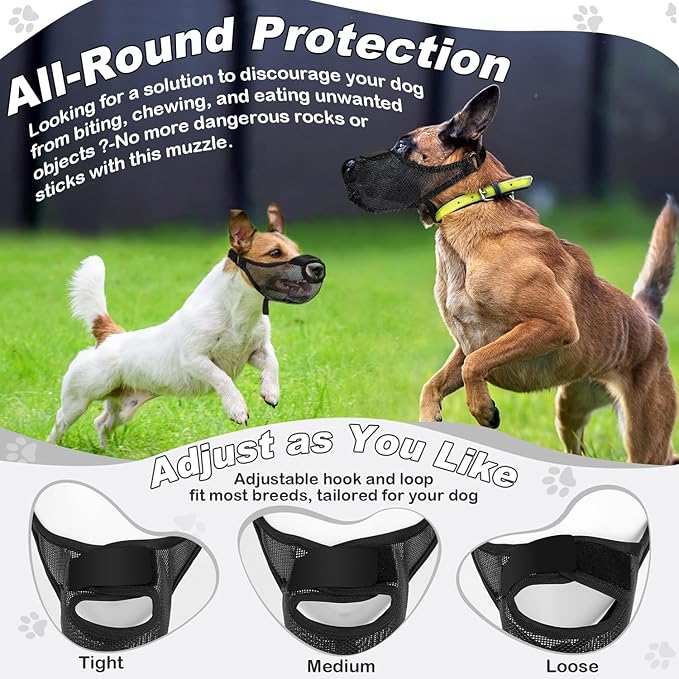Dog Muzzle, Soft Air Mesh Muzzles for Large Sized Dogs, Breathable Dog Mussels for Scavenging Biting Licking & Barking, Adjustable Mouth Guard with Front Opening, Allows Panting and Drinking (Black,L)