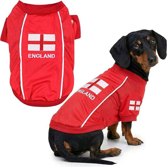 Parisian Pet Team England Dog Jersey - Breathable Mesh Puppy Football Jersey - Lightweight Stretch Sporty Dog Clothes - Summer Shirts for Large Dogs - Soccer Jersey for Dogs - Sportswear Pet Clothes