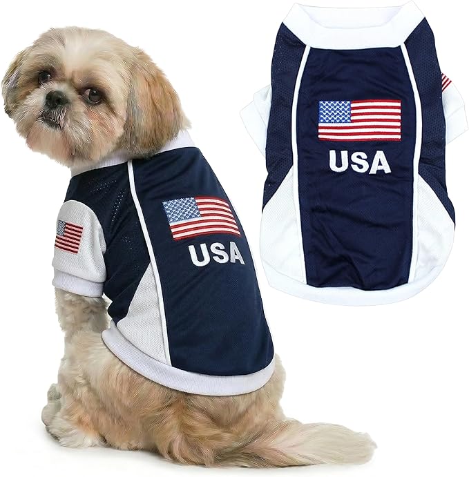 Parisian USA Dog Jersey - Breathable Mesh Puppy Football Jersey - Lightweight Stretch Sporty Dog Clothes - Summer Shirts for Medium Dogs - Soccer Jersey for Dogs - Sportswear Pet Clothes