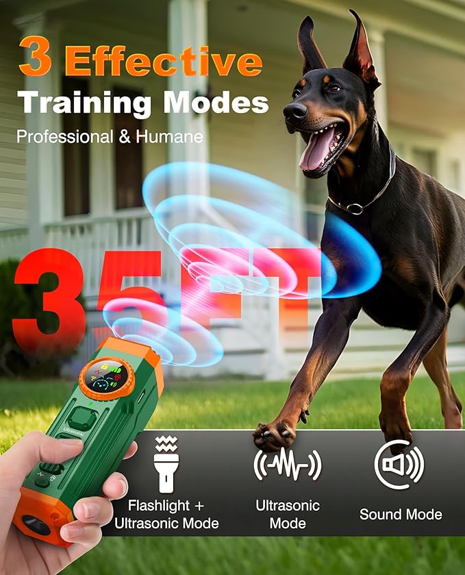 Dog Bark Deterrent Devices, 2025 Upgraded 3X Sonic Emitters Anti Barking Device for Own Or Neighbor's Dog, Safe & Effective Portable Ultrasonic Dog Bark Shield Rechargeable Dog Barking Silencer