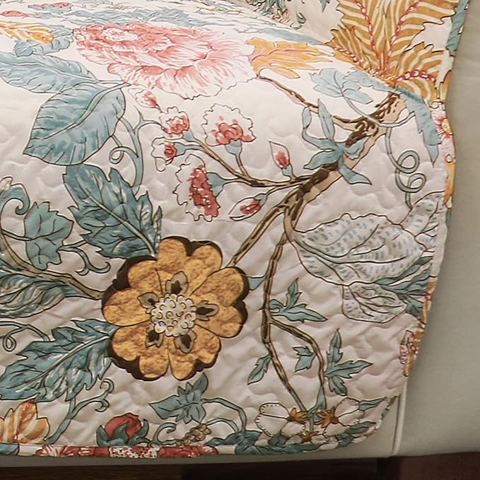Lush Decor Sydney Furniture Protector, Couch Cover, 116" W x 75" L, Blue & Yellow - Flower Leaf Garden - Quilted Floral Sofa Cover - Country Cottage Slipcover - Pet Couch Covers