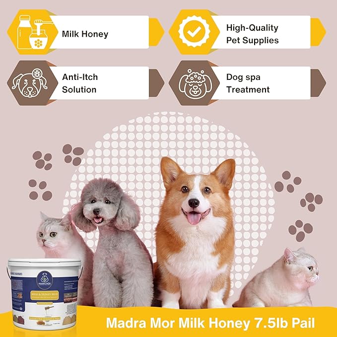 Worldwide Nutrition Madra Mor Milk & Honey Mud Spa Bath for Dogs | Dog Bath for Dog Grooming | Dog Coat Skin Care Products | 7.5lb Pail Mud Bath Dog Essentials with Multi-Purpose Key Chain, brown