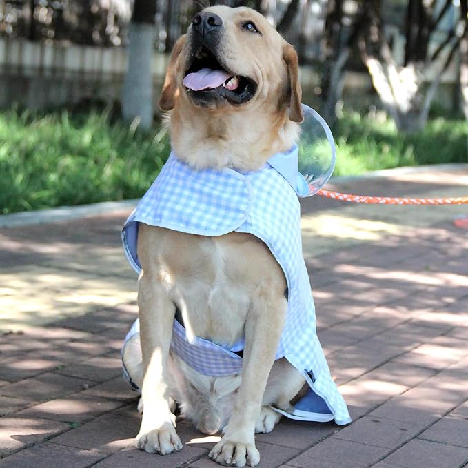 MAMORE Dog Raincoat Reversible,Waterproof Dog Rain Coat Hooded Slicker Poncho with Reflective Strip, Plaid Double Layer Rain Jacket for Small Medium Large Dogs (Light Blue, X-Small(4-9lb))