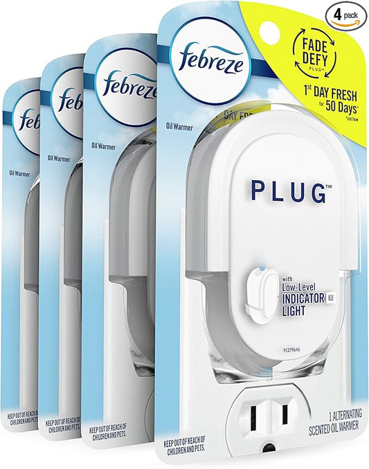 Febreze Plug In Air Freshener Fade Defy Plugs, Scented Oil Warmer- Pack of 4