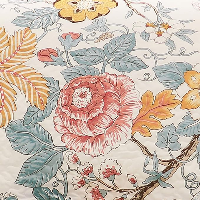 Lush Decor Sydney Furniture Protector, Couch Cover, 116" W x 75" L, Blue & Yellow - Flower Leaf Garden - Quilted Floral Sofa Cover - Country Cottage Slipcover - Pet Couch Covers