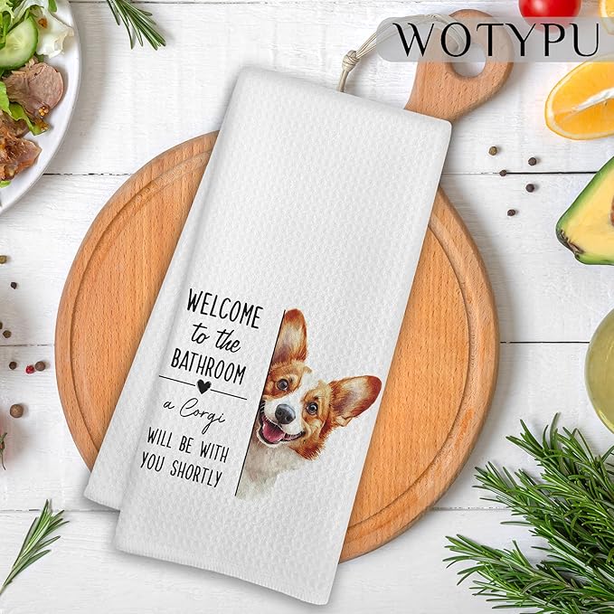 Corgi Gifts Bathroom Hand Towels, Gifts for Dog Lovers, Funny Corgi Bathroom Decorative Hand Towels for Guest Bath Room Washroom Half Bath, 16x24 Inch