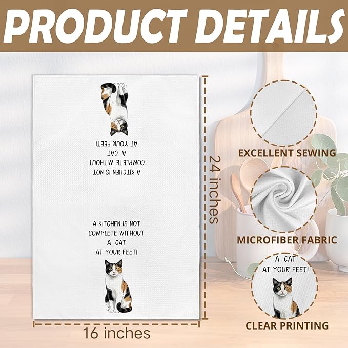 Gifts for Calico Cat Lovers Kitchen Towels Set of 2, Calico Cat Gifts Hand Towel, Every Meal You Make CalicoCat Decorative Tea Dish Towels for Kitchen, FunnyCat Kitchens Decor, 16x24in