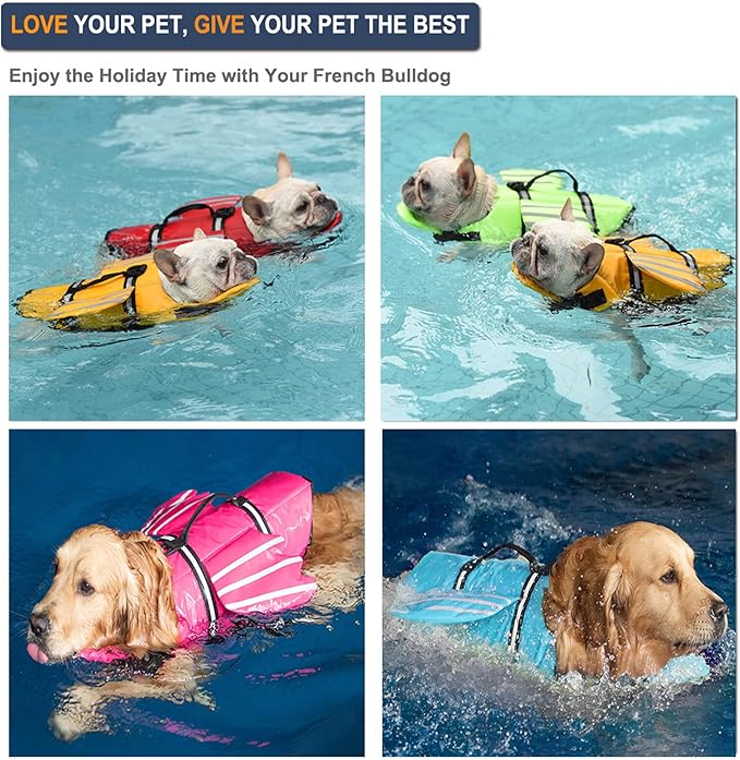 Dog Life Jacket, Cute Wings Adjustable Dog Life Vest with Chin Float and Handle for Swimming Boating Reflective High Buoyancy Swim Float Vest for Small Medium Large Dogs (Pink, L)