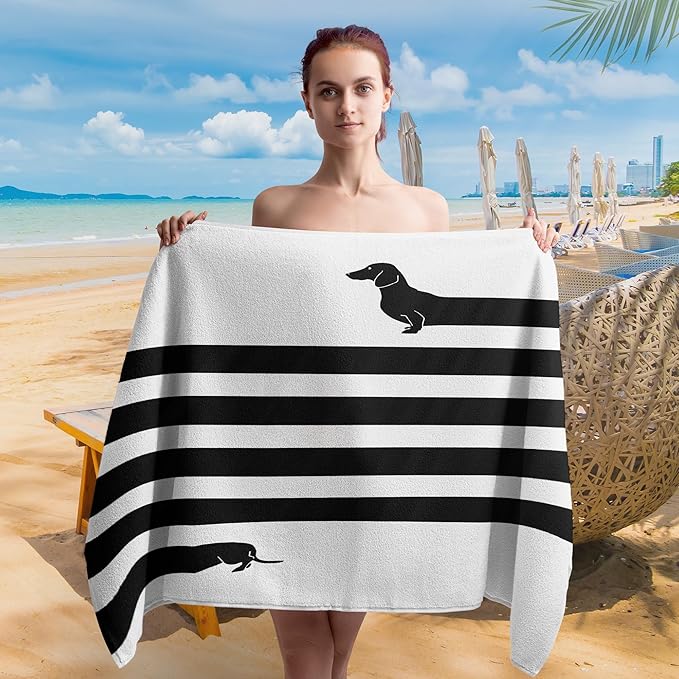 Funny Dachshund Dog Beach Towel Gifts for Dog Lovers Owner, Cute Wiener Microfiber Quick Dry Travel Sand Free Beach Towels Oversized Decor for Bathroom Swimming Pool 30x60 Inch