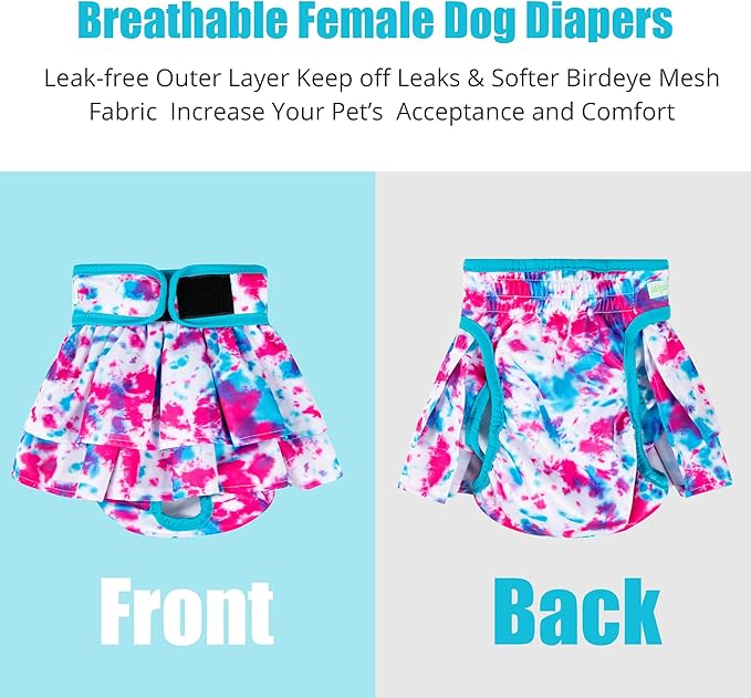 wegreeco Dog Diapers Female (3 Pack), Highly Absorbent Puppy Doggie Dog Diapers for Female Dogs Period, Washable Doggy Diapers for Dogs in Heat, Small Medium Large Size (Colorful, Large)