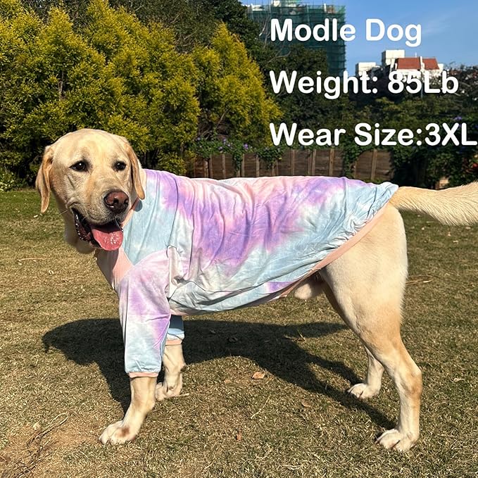 Dog Cotton Colorful Tie Dye T-Shirts Soft and Stretchy Breathable Pet Shirt Pajamas Pets Clothes for Large Dogs Tiedye 3XL