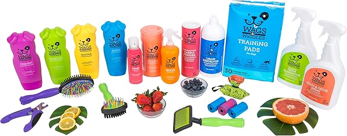 Wags & Wiggles Freshen Deodorizing Dog Shampoo, Very Berry Scent - Odor-Eliminating Dog Shampoo with Tea Tree Oil and Safflower for Smelly Dogs, Paraben Free, 16 Fl Oz