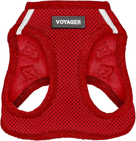Best Pet Supplies Voyager Step-in Air Harness - All Weather Mesh, Reflective, No Pull Harness for Dogs, Cats - Secure with Hook & Loop Fastener, Buckle, Double D-Rings - Red, XXXS