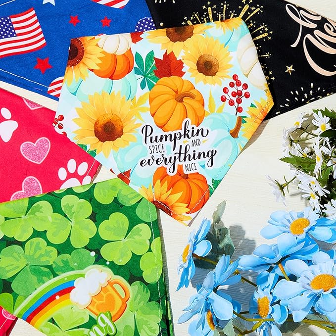 Weewooday 9 Pcs Holiday Dog Bandanas Easter Bandanas Patriotic Birthday Scarf Adjustable Large Pet Washable Scarves for Large Dog Supply(Classic Pattern)
