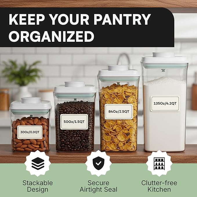 Bop Top Airtight Food Storage Containers with Lid 135 oz | Kitchen Canister Sets | Air Tight Pantry Container | Pop Top Dry Food Storage Containers for Snacks, Sugar, Flour, Baking, Cereal, Pasta