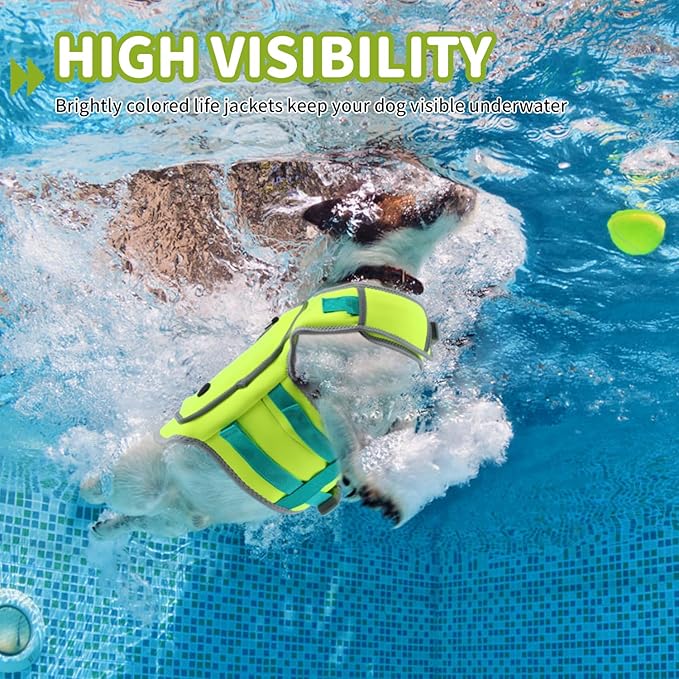 Dog Life Jacket for Puppy Small Dogs, High Buoyancy Dog Swim Vest with D-Ring, Adjustable Dogs Lifevest Swimsuit with Reflective Stripes, Pet Safety Vest for Swimming Boating, Green, XXS