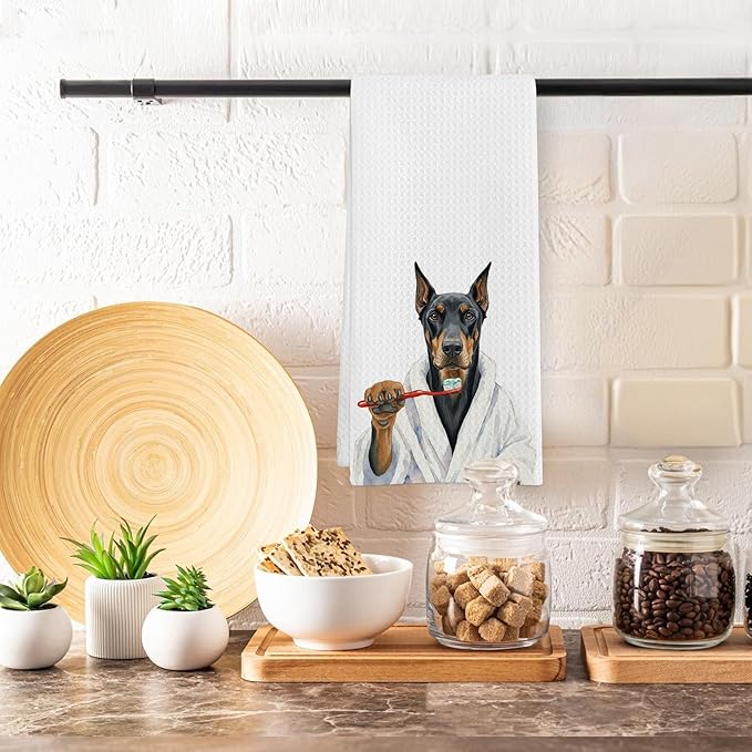 Funny Doberman Dog Gifts Bathroom Hand Towel, Doberman Gift Hand Towel for Bathroom Kitchen Washroom Decor, Dobermans Dog Lover Gifts Dish Tea Towels for Women, 16x24 Inch