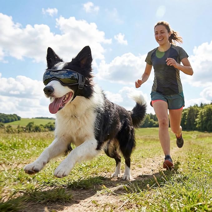 Goggles for Dogs, Ownpets Dog Glasses UV Protection Goggles Snow Protection Wind Protection Dust Protection with Adjustable Strap (Black, Medium)
