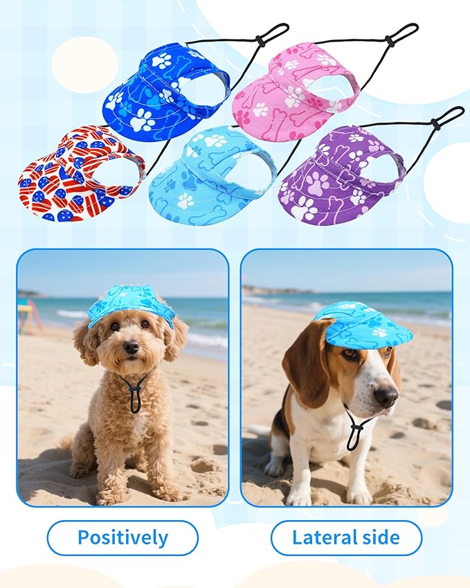 PET SHOW Dog Baseball Cap Paw Print Dog Visors for Small Doggy Cats Waterproof Pet Sun Hats with Ear Holes Adjustable Drawstring Boy Puppy Hat - Blue/XXS