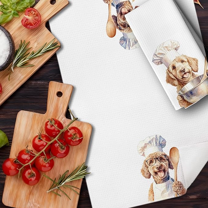 Funny Chef Goldendoodle Kitchen Dish Towels, Golden Doodle Gifts Women, Goldendoodle Gifts Decorative Hand Tea Towels for Kitchen, 16x24 Inches Set of 2