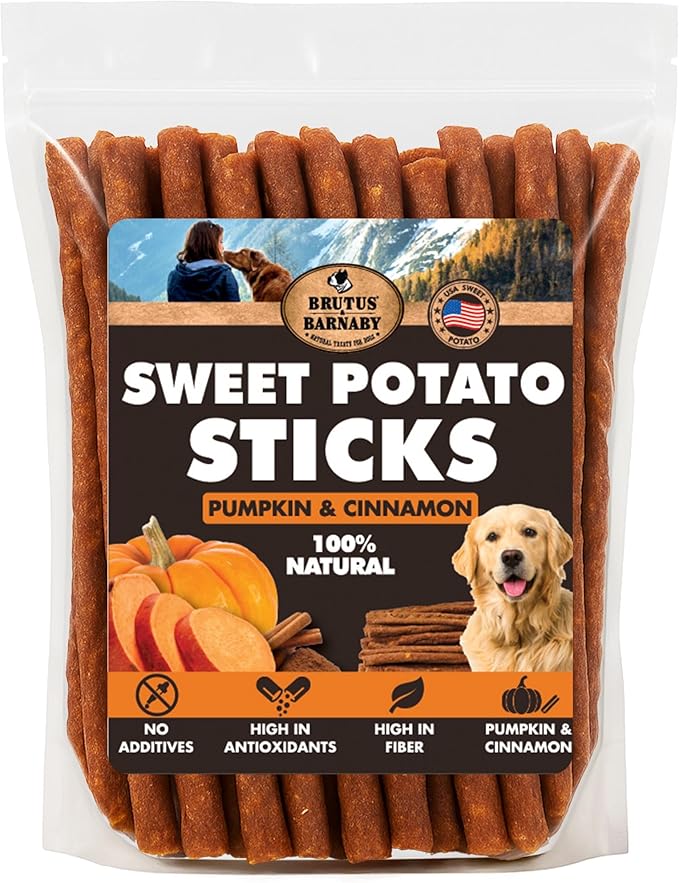USA Sweet Potato Dog Treats - Grain Free, Cinnamon Pumpkin Crunchy Sticks are Great Tasting, Promote Positive Dog Gut Health with Natural Anti-Diarrhea Properties, no Preservatives Added