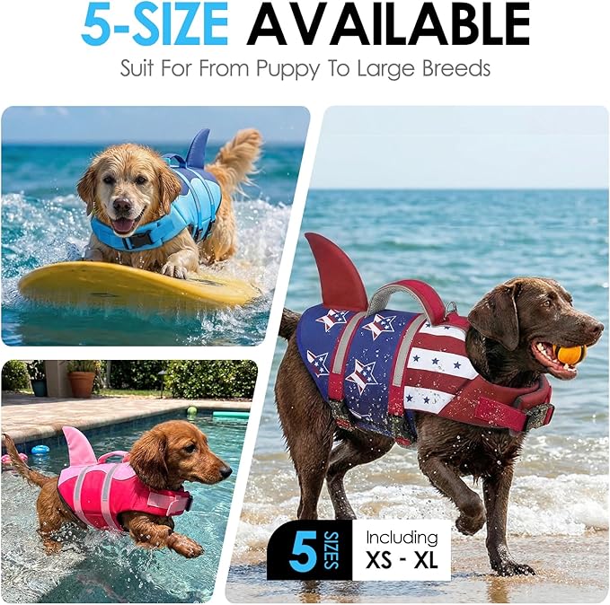 AOFITEE Dog Life Jacket, Dog Life Vest for Swimming, Reflective Puppy Safety Vest with Superior Buoyancy and Rescue Handle, Adjustable Dogs Swimsuit Float Coat for Small Dogs, USA Flag XS