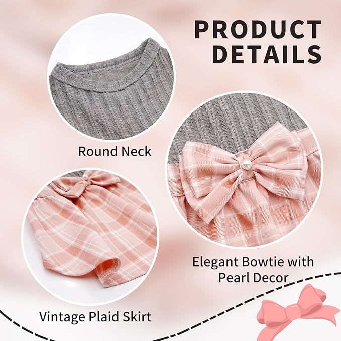 KYEESE Dog Dress Plaid with Bowtie Dog Casual Dresses for Small Dogs Cat Dress Puppy Dress