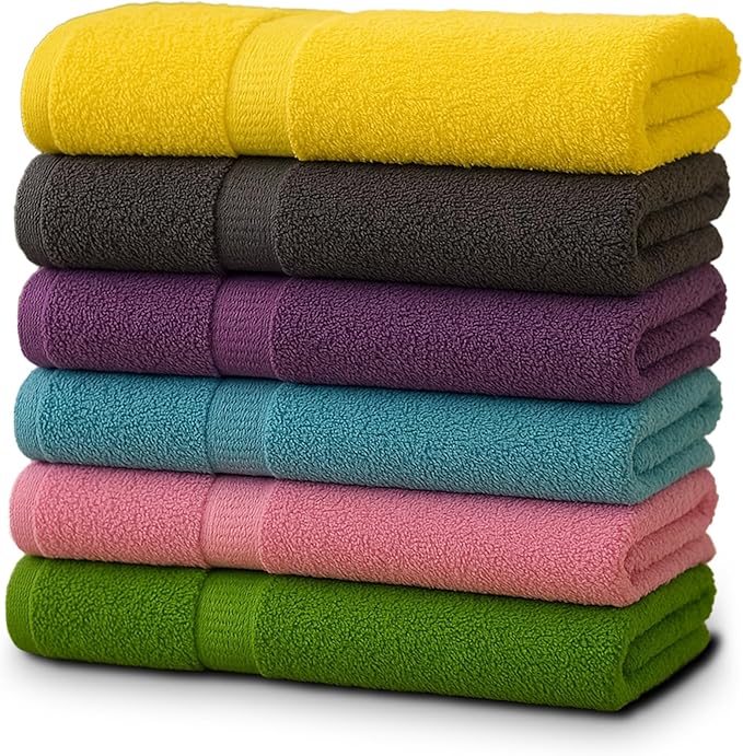 ZUPERIA 6-Pack Bath Towels - 30" x 60" - Ultra Soft 100% Cotton Large Bath Towels- Highly Absorbent for Bathroom, Pool, Gym, Spa, and Hotel Use (Colors Variety)