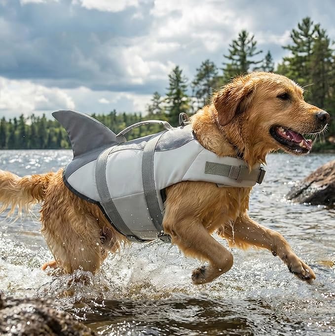 AOFITEE Dog Life Jacket, Dog Life Vest for Swimming, Reflective Puppy Safety Vest with Superior Buoyancy and Rescue Handle, Adjustable Dogs Swimsuit Float Coat for Small Dogs, Grey Shark XS