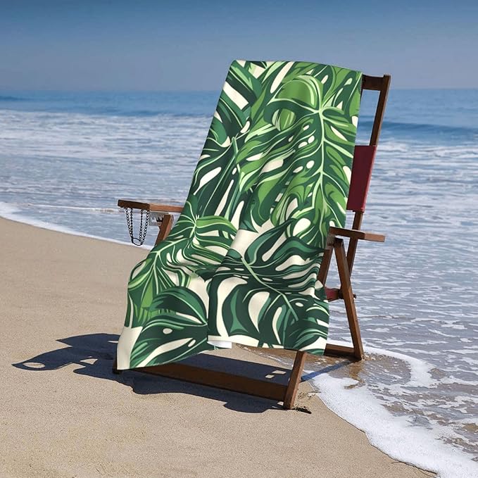 Monstera Leaf Beach Towel 31inx51in, Plant Sand-Free Microfiber Bath Towel Ultra Soft Quick Dry Pool Towel Absorbent Towel Lightweight Towel for Swimming Bathroom Decor
